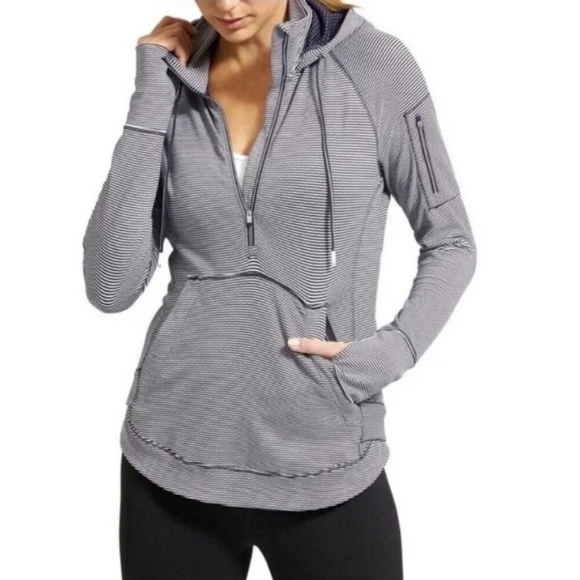 Athleta Heavenly Heights Zip Hoodie Navy/White Stripe Pullover Large - Picture 1 of 8